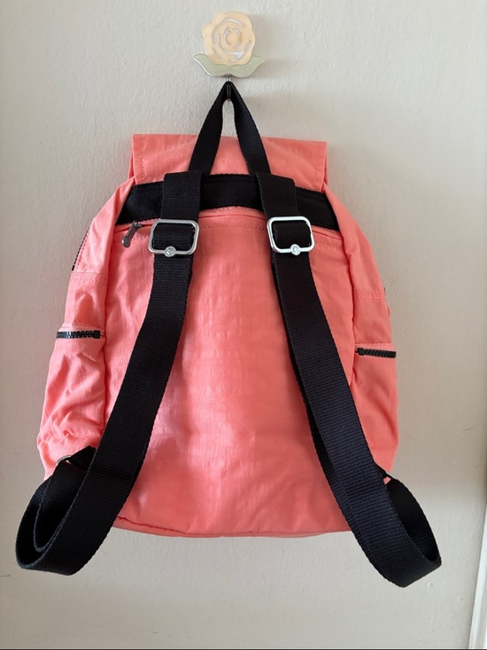 Kipling Coral Pink Nylon Backpack with Front and Side Pockets